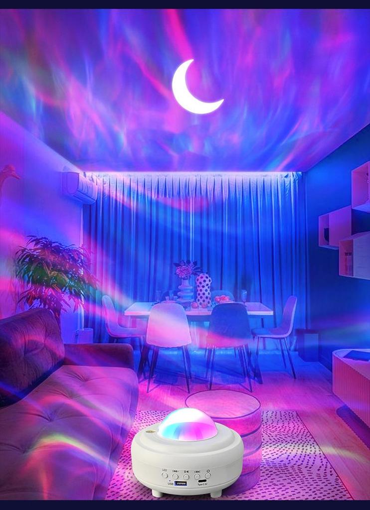 Aurora Starry Sky Projector Lamp with Moon Night Light & Bluetooth Speaker