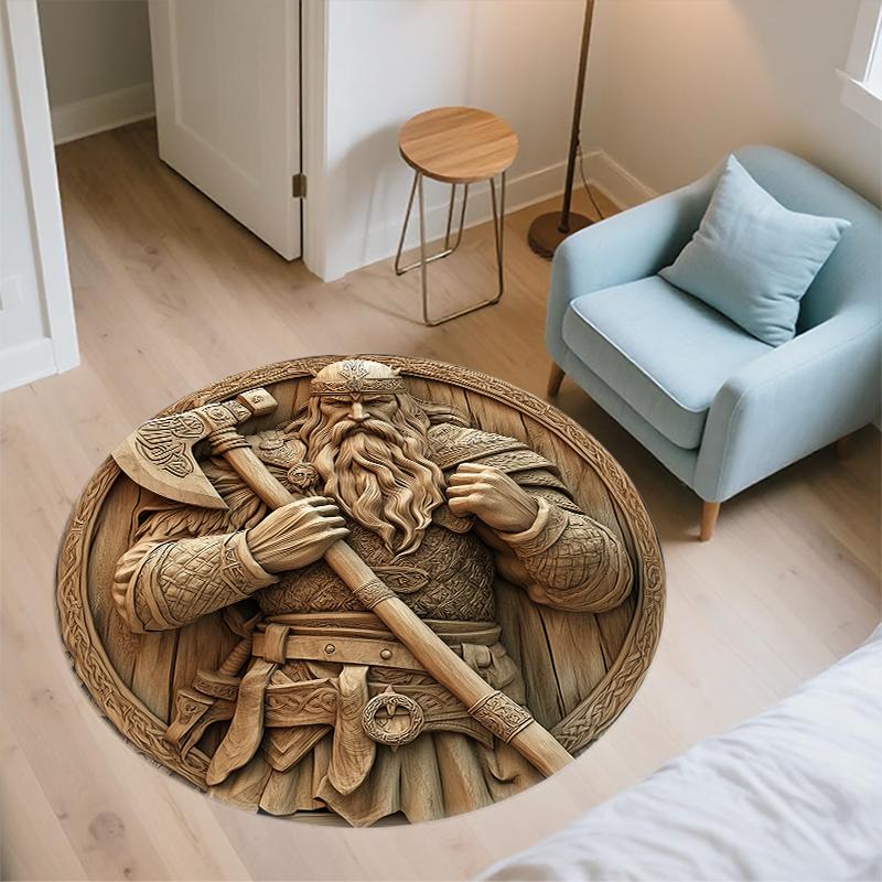 Viking Warrior pattern round rug,Carpet Rug for Living Room Bedroom Sofa Playroom Decor,Non-slip Floor Mat,Holiday Gifts and Birthday Gifts
