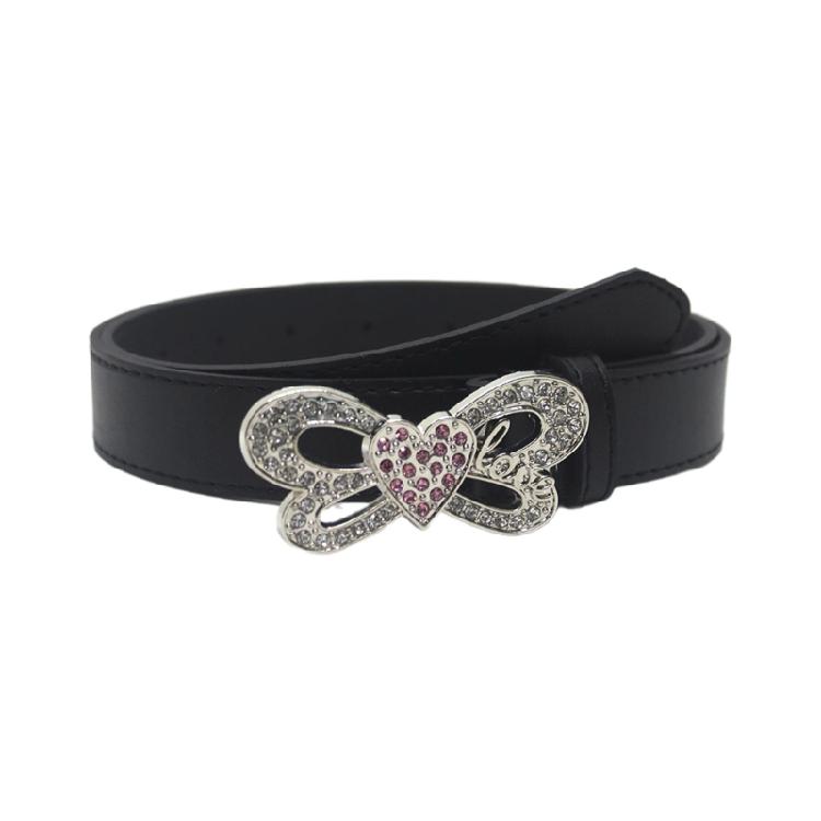 Shinning PU Belt with Rhinestone Buckle Woman Girl Decorative Belt for Skirt