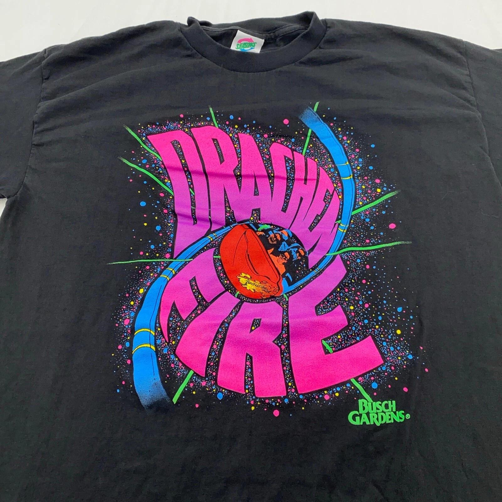 vintage 90s DRACHEN FIRE BUSCH GARDENS STEEL ROLLER COASTER T-Shirt LARGE 3XL
