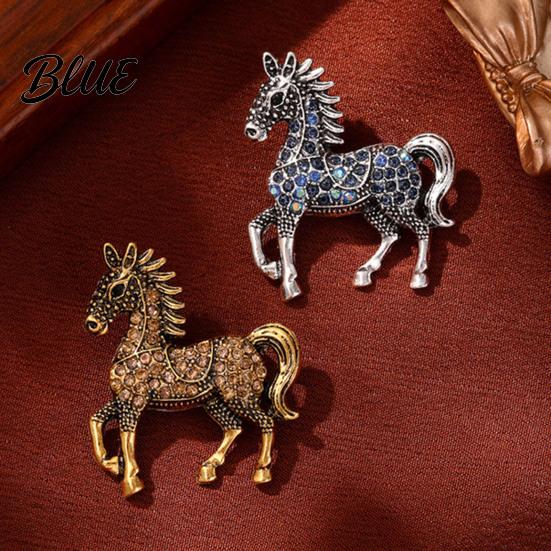 Funky Horse Brooch Retro Rhinestone Inlaid Pin Zodiac Year Animal