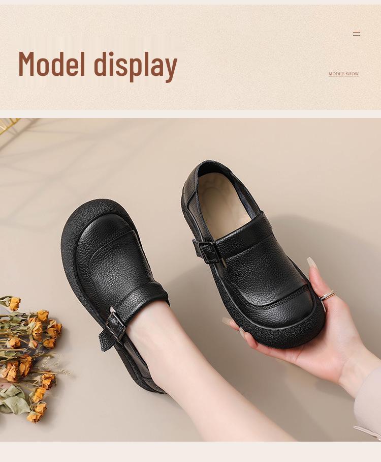 Dámské retro boty z hovězí kůže s kulatou špičkou a měkkou podrážkou - Všestranný styl pro jaro 2025