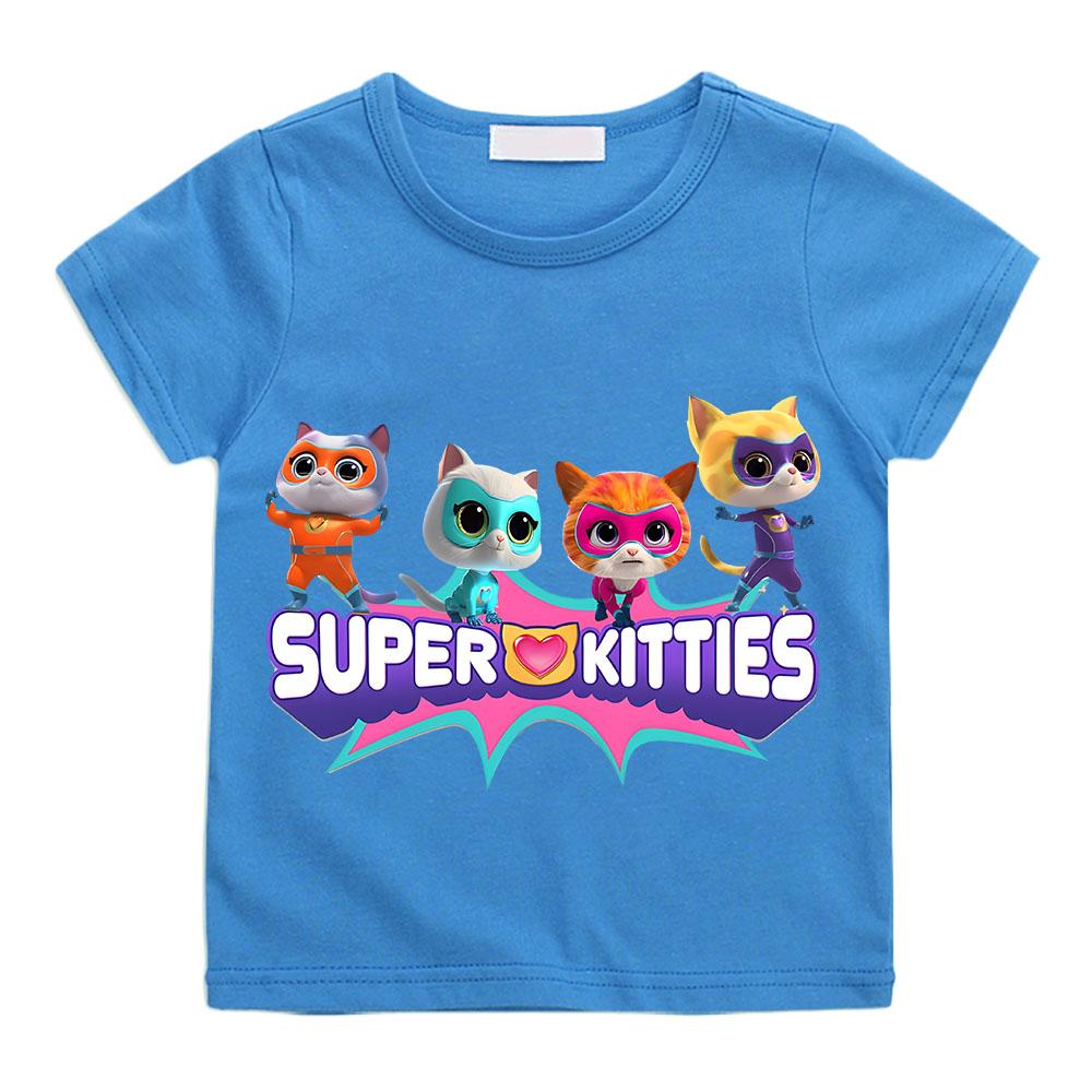 2025 SuperKitties Summer T-shirt Boy Cartoon Pride Tshirt Short Tops Y2k One Piece Print Anime Tees Kids Clothes Girls