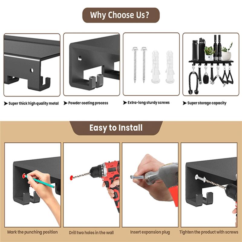 Floating Shelf, Shelf For Home Gym Storage, Gym Rack Wall Mount Organizer, Workout Metal Shelf Holder