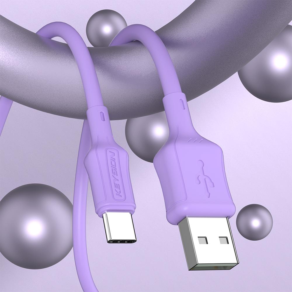

KEYSION 3A жидкий силиконовый кабель Type-C для Samsung A55 A54 USB-C быстрая зарядка синхронизация данных зарядный провод для Xiaomi Redmi Note 13 1m фиолетовый