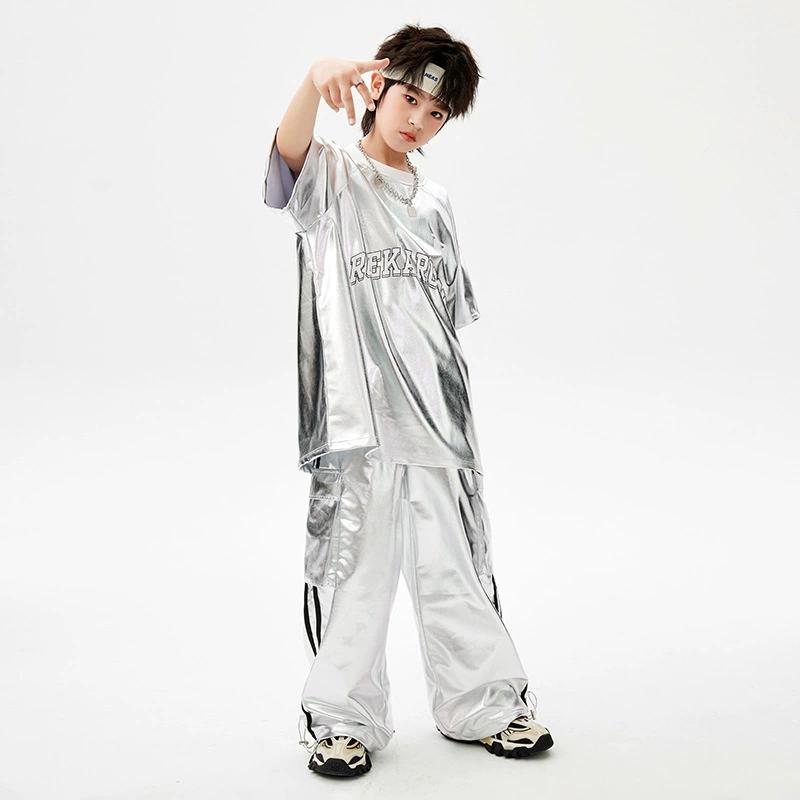Hip-hop Children's Trendy Clothes Hip-hop Boys Trendy Fan Hiphop Bright Leather Girls Jazz Dance Fried Street Stage Costumes Tops + Pants