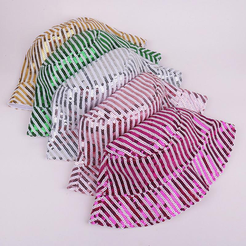 Modny kapelusz rybacki w paski z cekinami dla dzieci, wszechstronny kapelusz przeciwsłoneczny na zewnątrz, dekoracja sceniczna