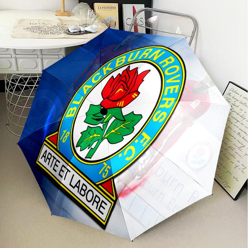 Blackburn-Rovers Crest Automatic Folding Umbrella - 8-Rib Travel Umbrella with Auto Open/Close & Portable Gifts for holidays or birthdays