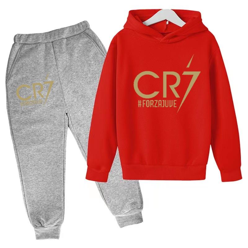 Kids Fashion CR7 Hoodie Boy Girl Toddler Pullover 3-12 Years Football Letters Clothing Casual Top+Pants 2P Brand Coat Sports Set