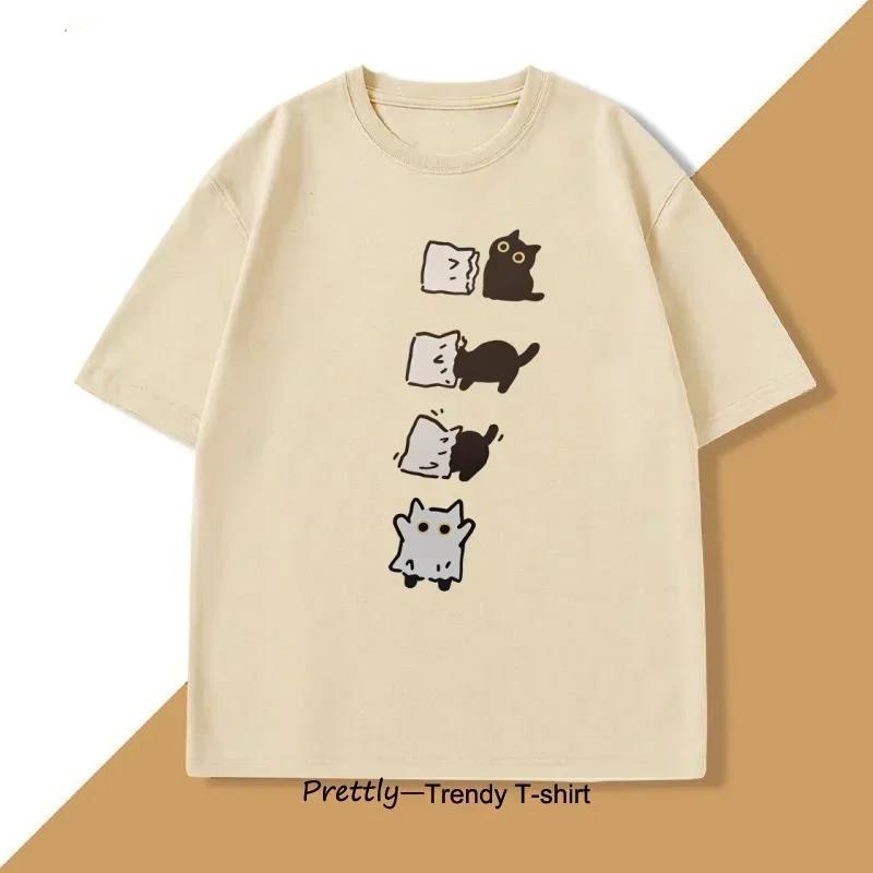 Funny Black Cat T-shirt Women Street T Shirt Fashion Casual Clothing Crewneck Breathable Tshirt Graphic Tees