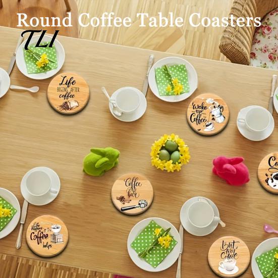 Reusable Wooden Table Coasters 6Pcs Wood for Drinks, Heat Resistant Drink Mat, Anti-slip Round Drinks Mats Dining Room, Coffee And Office Desktop