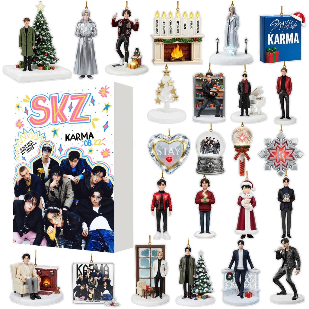 Kalendarz Adwentowy 2025, 24 Dni Świąteczny Kalendarz Adwentowy z 24 Sztukami Ozdób, Codzienne Niespodzianki Chill, Ozdoby Akrylowe 2D Dekoracja Świąteczna