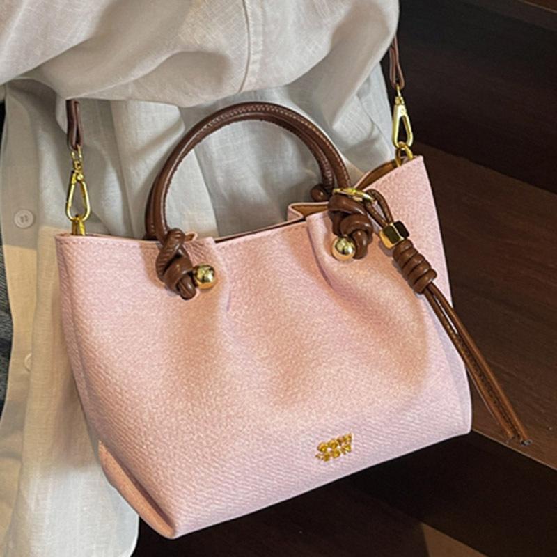 Hand Carrying Simple Fashion Slack Bucket Bag Women 2025 Summer Trend Wrinkled Texture Commuter Messenger Bag Tide
