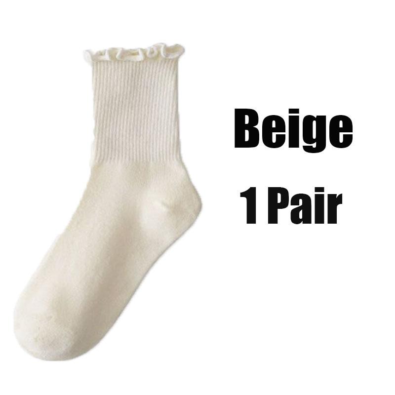 1/3pairs Ruffle Socks for Women Mid Crew Middles Tube Ankle High Breathable Black White Beige Female Fashion Cotton Socks