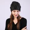 Autumn and Winter Warm Knitted Ear Protection Pile Up Hats Diamond Grid Mixed Color Pullover Caps Women's Fleece - Lined Hats
