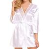 Women Nightdress Solid Color Satin Cardigan Lace Up Tight Waist Lady Nightie Female Intimate Clothes