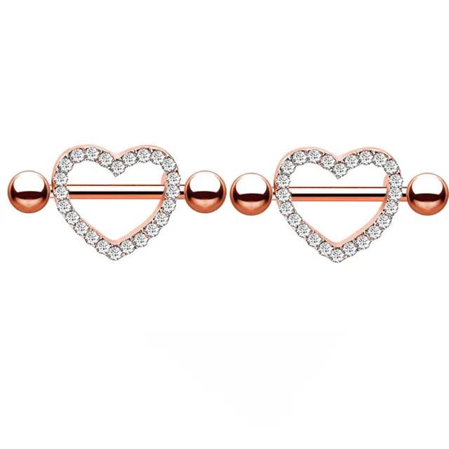 Rosa Herz Brustwarzenpiercing Stange Set Glänzende Kristall Brustwarzenringe Großpackung Für Frauen Blume Brustwarzen Schmuck Packung Piercing Teton Mengen