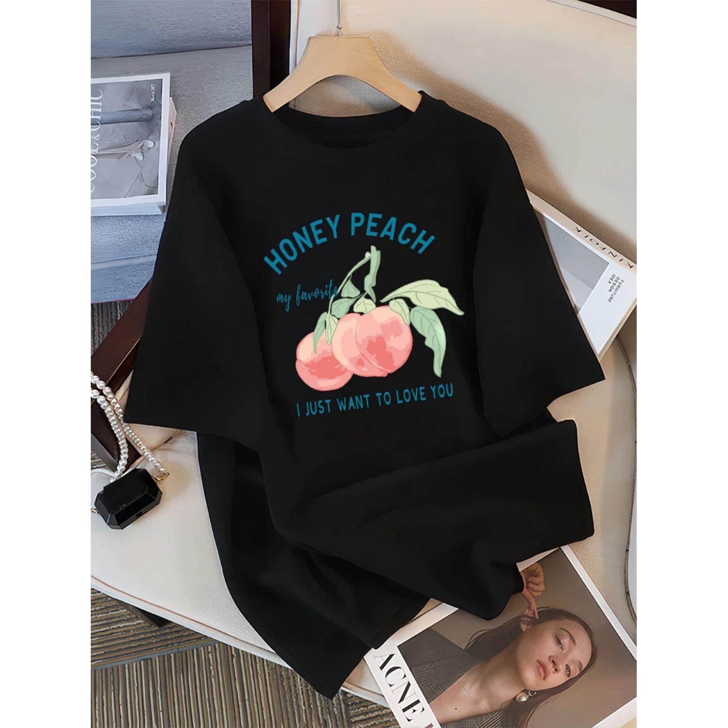 

Honey Peach I Just Want To Love You Illustration T-Shirt Women Summer O-Neck T Shirts Breathable Short Sleeve Sport Casual Tops S чёрный
