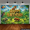 2D Flaches Dinosaurier-Geburtstagsbanner, Jurassic Jungle und Dinosaurier-Szene für Kinderparty