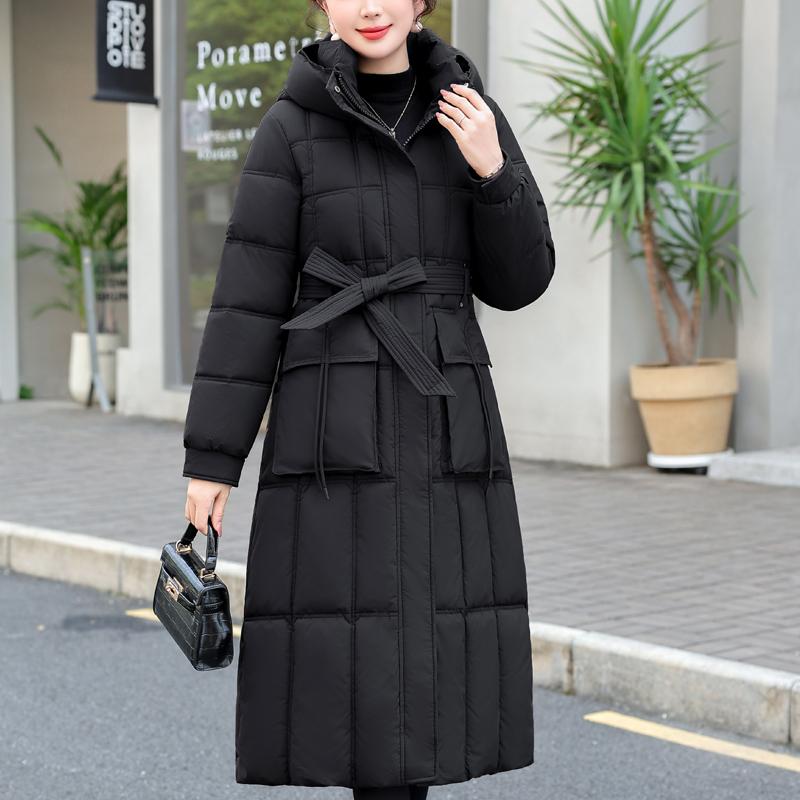 Fashion Woman Winter Long Coats Hooded Thick Warm Casual Winter Jacket Women's Parkas With Belt