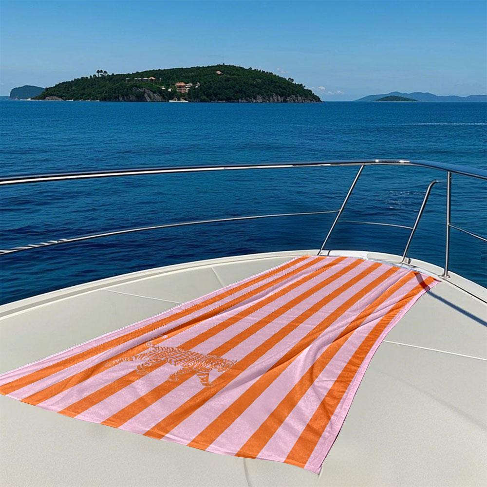 Pink-orange Striped Tiger Quick Drying Bath Towel Microfiber Beach Towel Light Weight Swimming Camping Yoga Beach Out