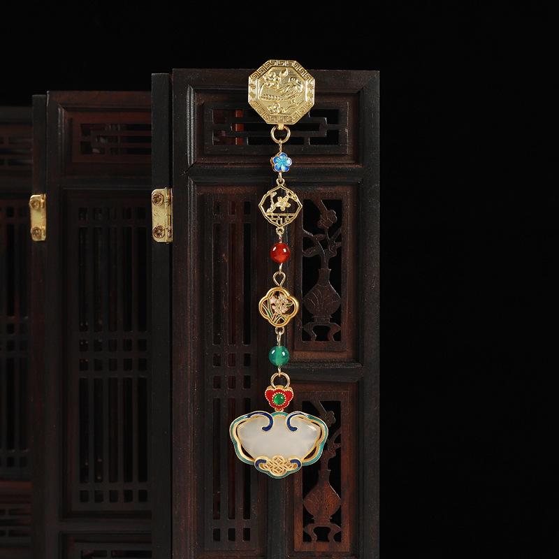 Yulouchun design cheongsam press pendant Chinese style retro long fringed jade pendant accessories women