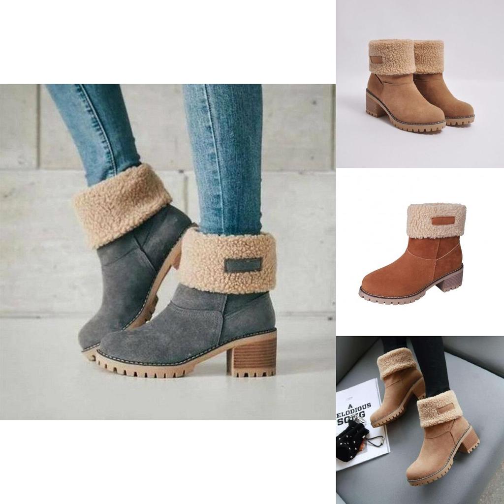 Stylish Women's Winter Solid Flat Buckle Short Snow Boots Fur Lined Ankle Shoes