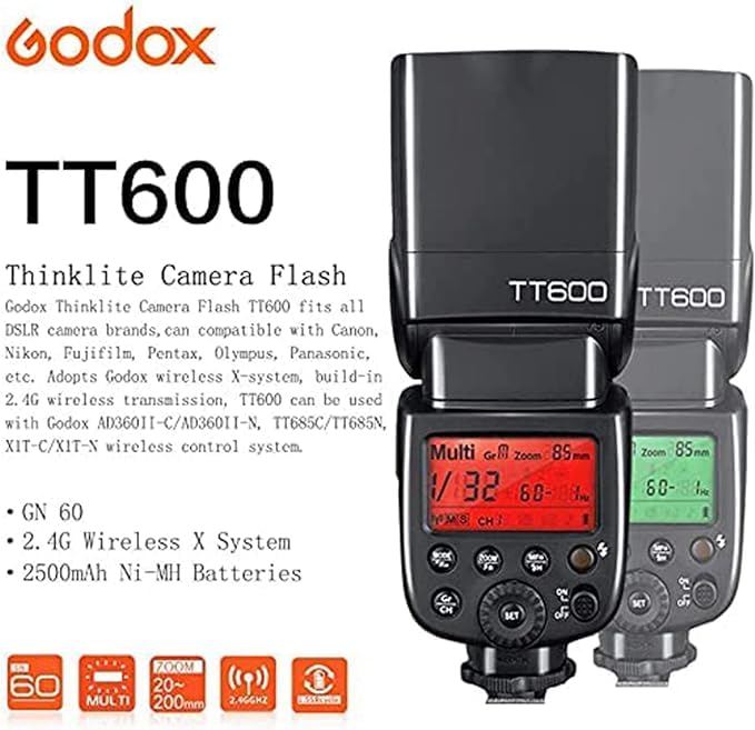 Godox GODOX TT600 Flash Speedlite Flash with GN60 Compatible with and Olympus DSLR Cameras [Authorized Dealer] Master/Slave Built-in 2.4G Canon,