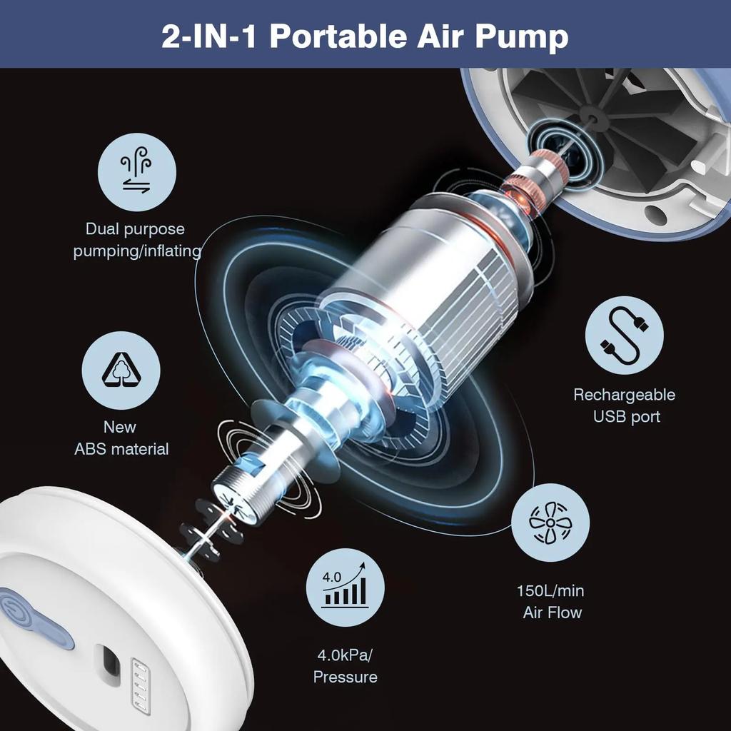 Rechargeable Electric Air Pump Wireless Outdoor Camping Inflator Deflator for Air Mattress Swimming Pool Portable Inflation Pump