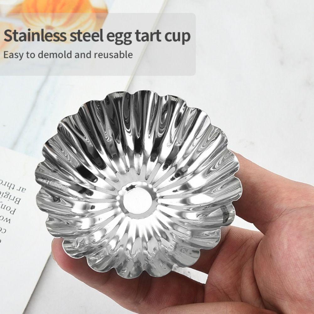 Stainless Steel Egg Tart Molds Silver Nonstick Cookie Pudding Mould Thickened Reusable Dessert Mould Flower Muffin