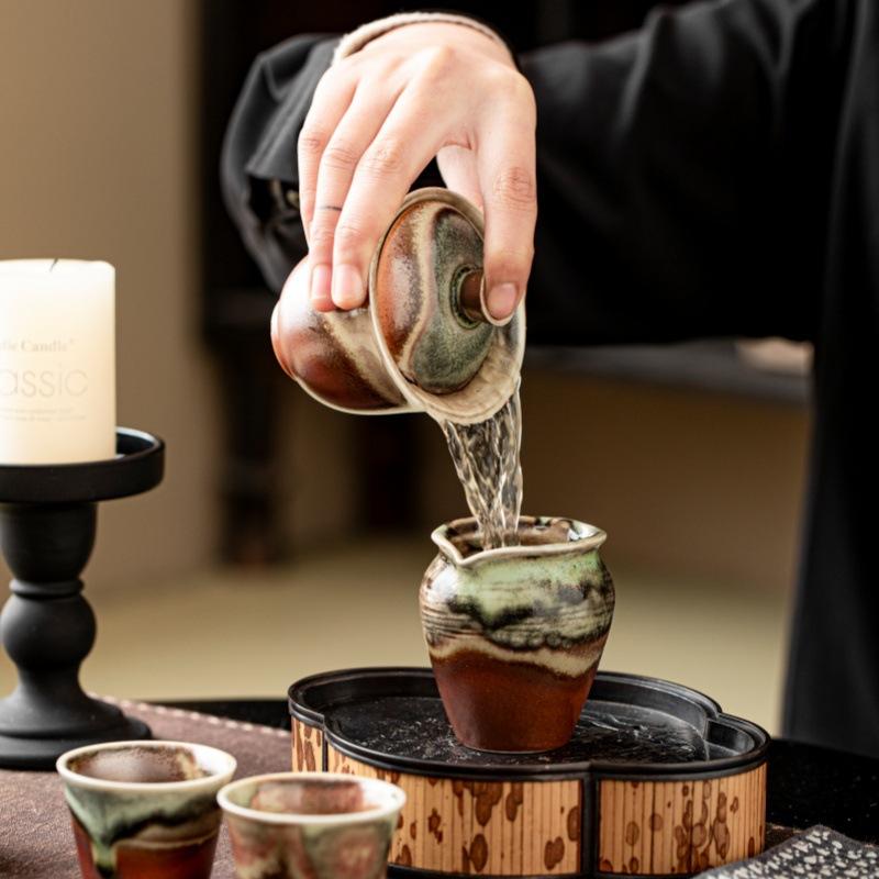 Retro Firewood Burning Ercai Cover Bowl Ceramic Teacup Tea Bowl Hover Cover Bowl Single Non-hot Kung Fu Tea Set Gift Box