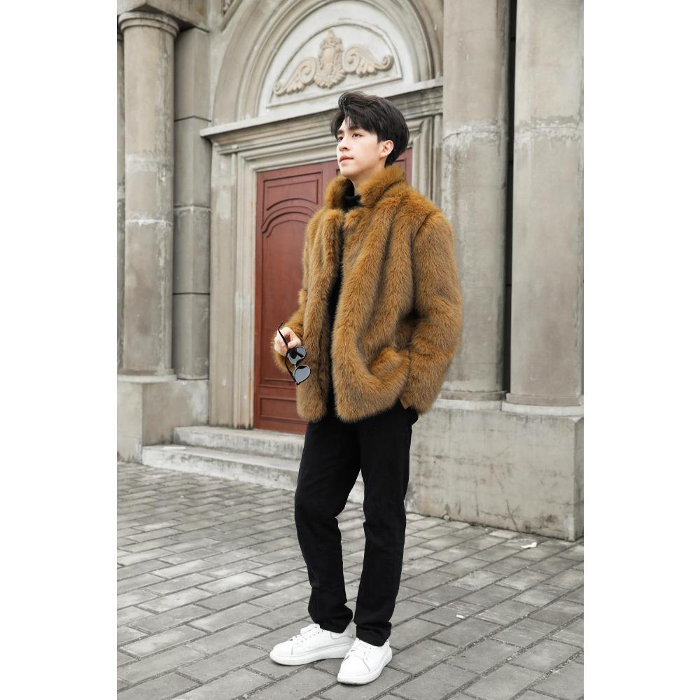 Pánský ekologický kožich podzimní a zimní krátký velká velikost kožešinový plyšový kabát tlustý teplý umělá kožešina kožená bunda trendy