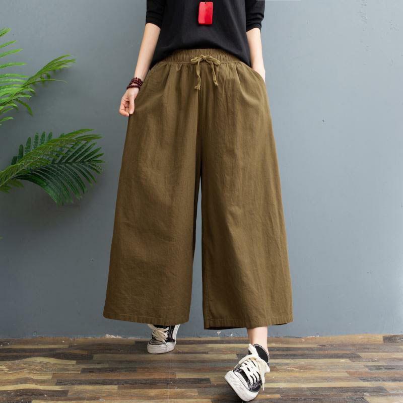 Women's Plus Size Cotton Linen Wide Leg Summer Pants Loose Casual Vintage Thin Nine Points Culottes Free Shipping