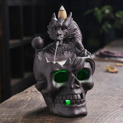 Burner Gothic Smoke Fountain Censer Cone Holder Skull Waterfall for Office Zen Mediation Decor