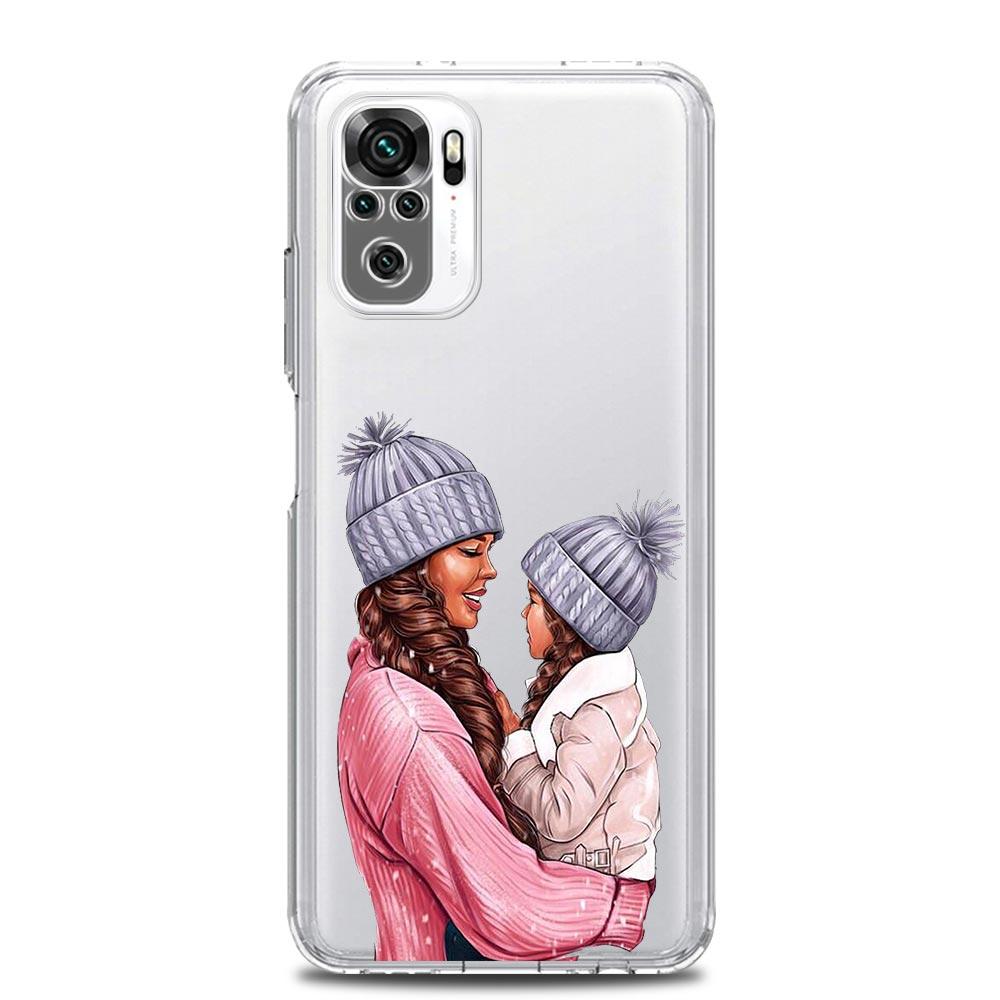 Queen Hair Baby Mom Girl Square Clear Soft Phone Case For Xiaomi Redmi Note 12 11 9S 9 8 10 Pro+ 7 8T 9C 9A 8A K40 Gaming Cover
