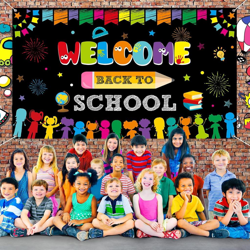 Welcome Back to School Background Banner Decoration,Fabric Bulletin Board Decoration,Welcome Back to School Photo Booth Backdrop Wall Decoration,72.8