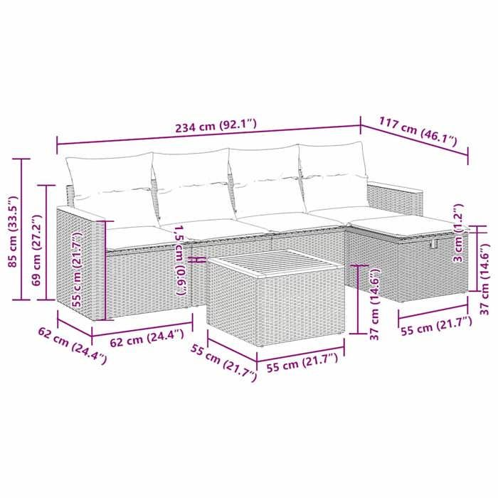 VidaXL Garden Lounge Set 6 Pcs with Cushions Black Braided Resin 3325906