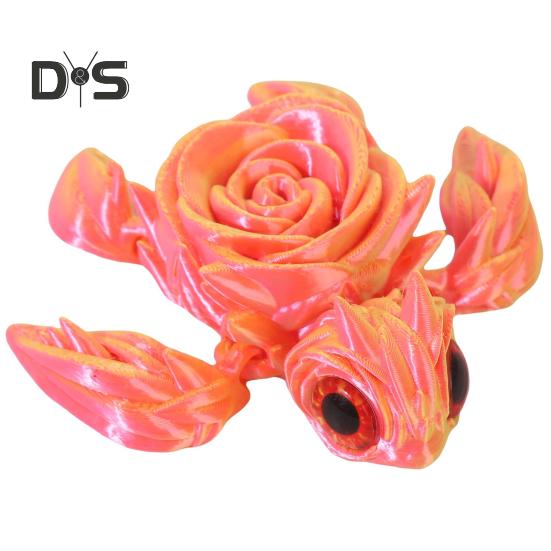 3D Printed Rose Turtle Figurine Movable Joints Flower Sea Tortoise Figure Articulated Animal Model Toy Home Office Bookshelf Desktop Decoration