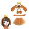 Hundeohren Stirnband Hundehaar Reif Set Plüsch Schwanz Fliege Hundenase Braun Netzrock Tier Verkleidungsset