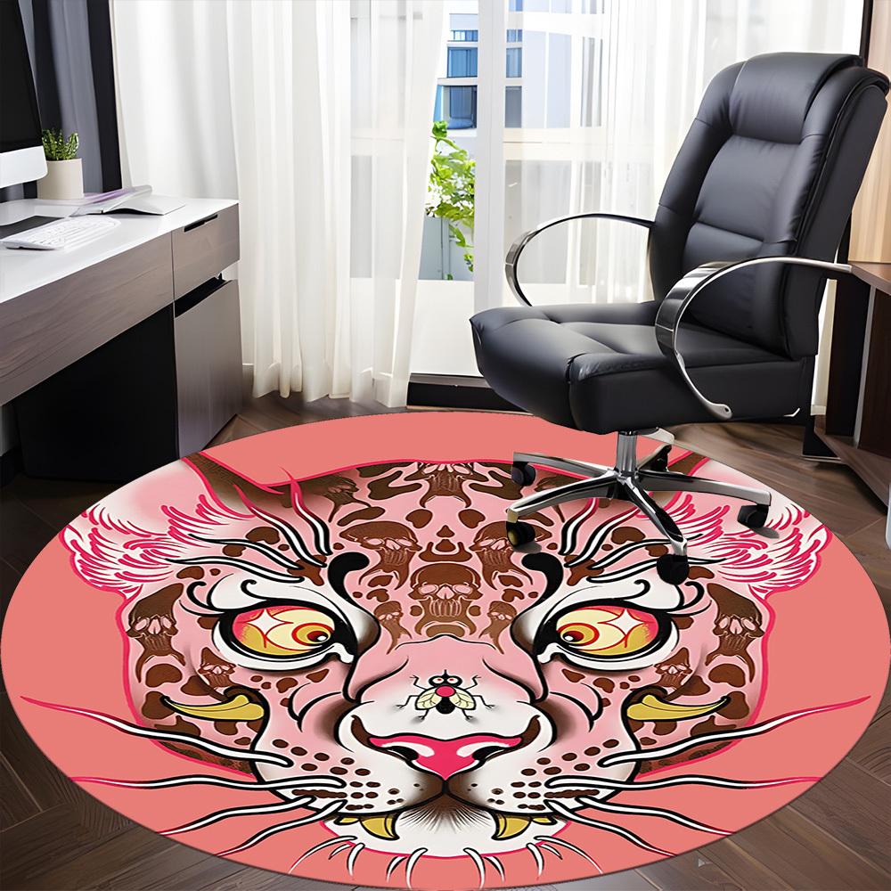 1pc Leopard Print Office Round Area Rug,  Mat Suitable For Office, Under Office Chairs Bedroom Living Room Home Decor, Room Deco