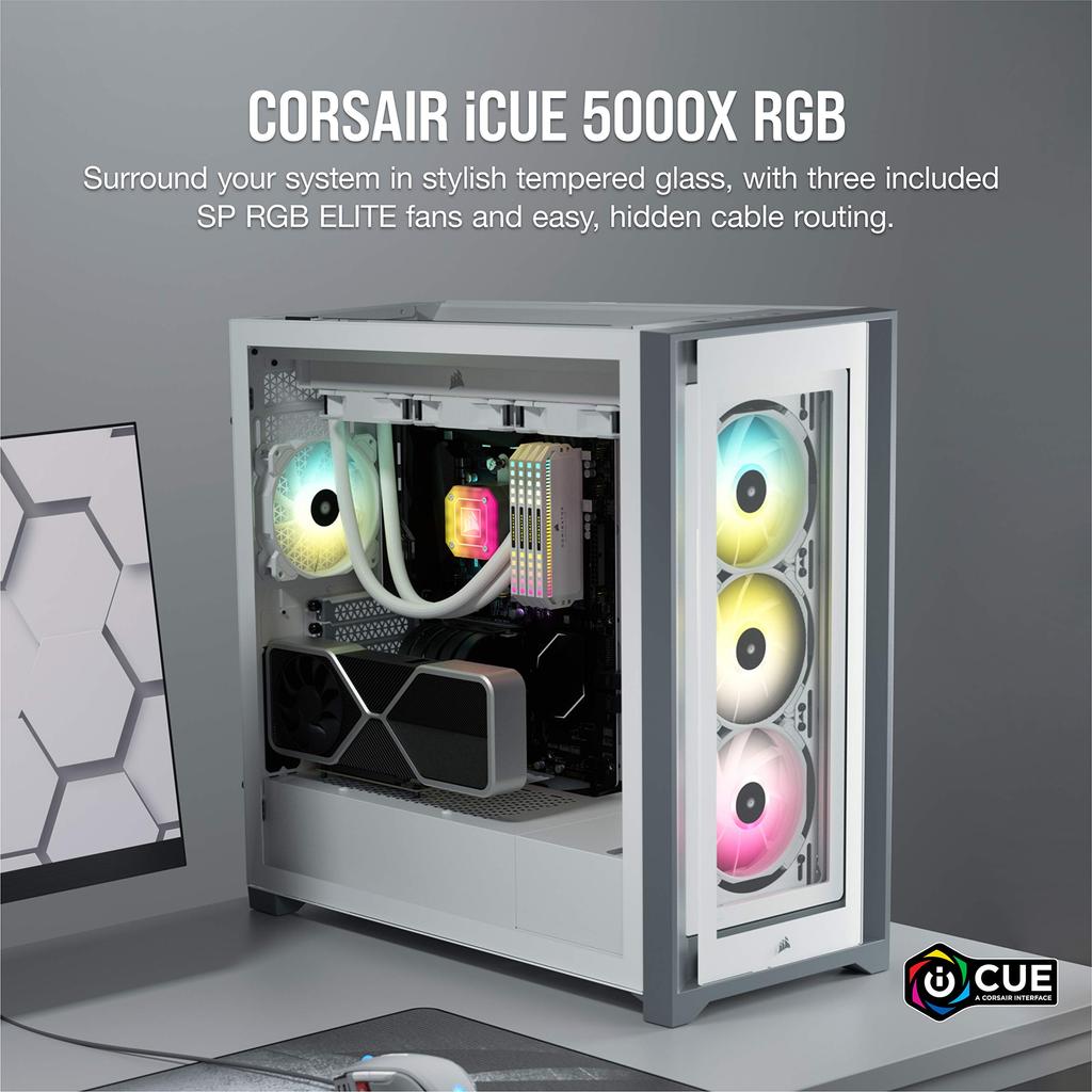 CORSAIR iCUE 5000X RGB ATX White Mid-Tower Case, CC-9011213-WW