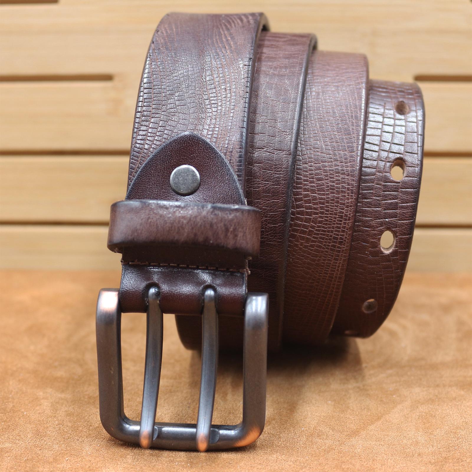 

Men s Retro Splatter Pattern Genuine Leather Denim Belt with Fashion Buckle 110 cm кофейный