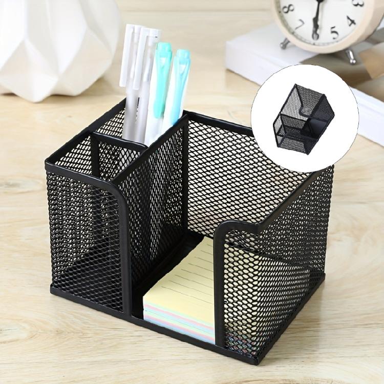 3 Sections Metal Pen Stand High Capacity Desktop Pen Organiser Container for Pencil Marker Note Paper Cosmetics Supplies