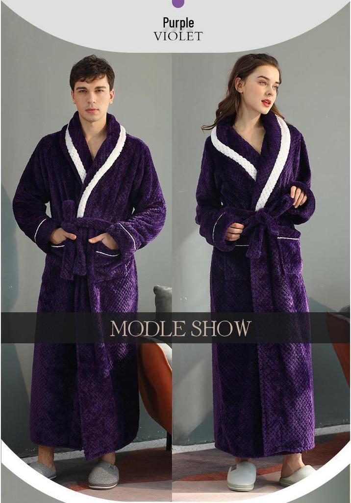 Thickened Plaid Flannel Couple's Bathrobe - Women's Plus Size & Men's Extra Long Fleece Robe