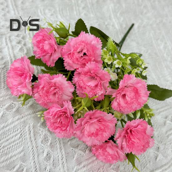 Artificial Carnation Flower with Stem 10 Head Home Office Table Centerpiece Wedding Faux Flower Branch Floral Arrangement Decoration