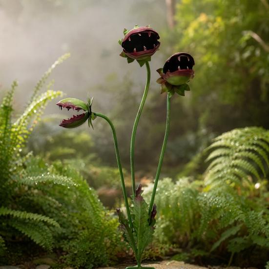 2 Pcs Whimsical Metal Carnivorous Plant Garden Stakes, 25-Inch Large Venus Flytrap Sculpture, Rust-Resistant Outdoor Yard Art for Patio, Flower Bed,