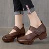 Retro Thick Heel Women Shoes Hook Loop Mary Jane Loafers Luxury 5 Cm Pumps Genuine Leather Sewn Square Heel Single Shoes