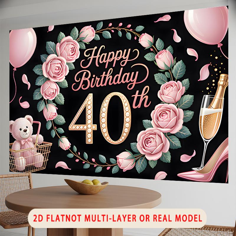 Party Backdrop Birthday Pink 40Th Photo Booth Background Wall Decor