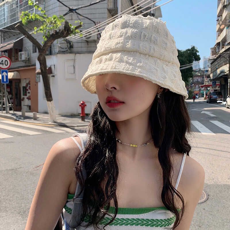 

Seersucker Fisherman Hat Wig Detachable Wave Curly Hair Women Summer Thin Breathable Korean Style Make Your Face Look Smaller Gentle Rice + Removable Brown Black Water Ripple