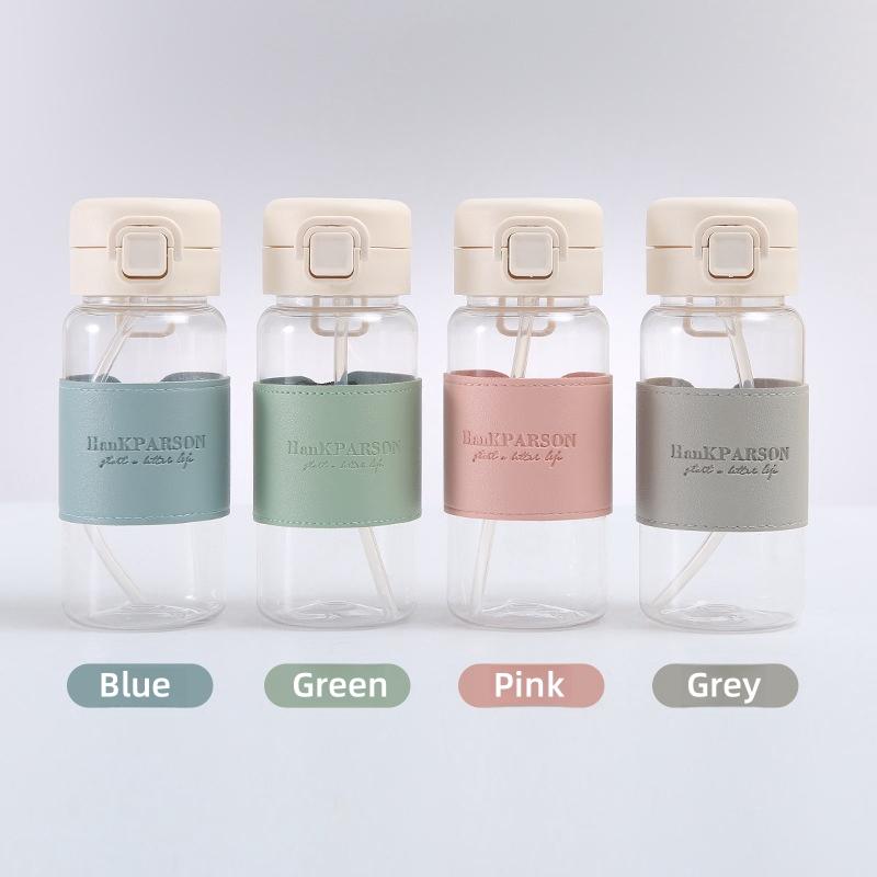 500ml Portable Cute Water Bottle with Straw Pop-Up Cover Leak-Proof Drinkware for School Kids Plastic Drinking Bottle
